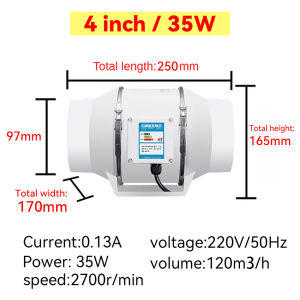 4/6 Inch Inline Duct Fan Booster Exhaust Blower Air Cooling Vent Extractor Fan 220V 35W Low Noise Untuk Tudung Dapur/Kamar Mandi