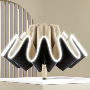 MECOME ป้องกันแสงแดด UPF50+ ร่มอัตโนมัติ ไวนิล แถบสะท้อนแสง ร่มพับสามตอน ทนทาน ความต้านทานลม ร่มพับ สำหรับกลางแจ้ง