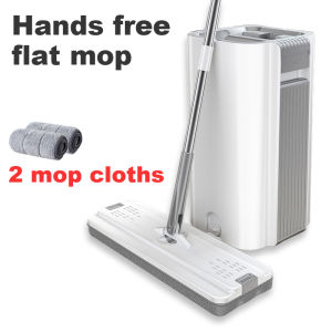 【SG STOCK】Velcro Flat Mop with Bucket 360 Spin Free Hand Self Wash Lazy Floor Mop Hands-free Self Cleaning