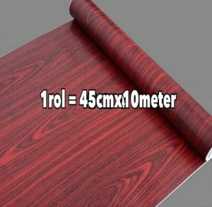 wallpaper sticker dinding PVC - premium quality size 45cm x 7m motif serat kayu merah