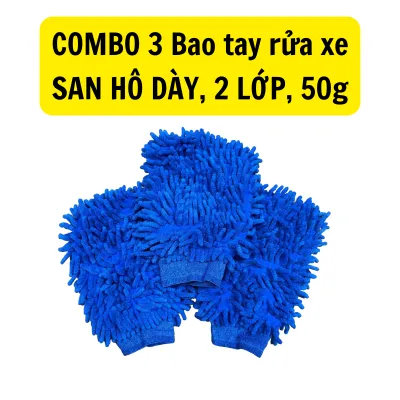 COMBO 3 GĂNG TAY SAN HÔ Rửa Xe 2 LỚP 50G Bao Tay San Hô Rửa Xe Chuyên Dụng Xe Máy Xe Ô tô Sợi Microfiber