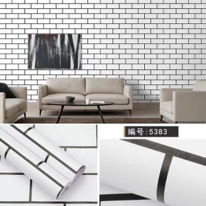 Wallpaper Dinding Bata Putih Lis Hitam Ukuran 45Cm x 8Meter