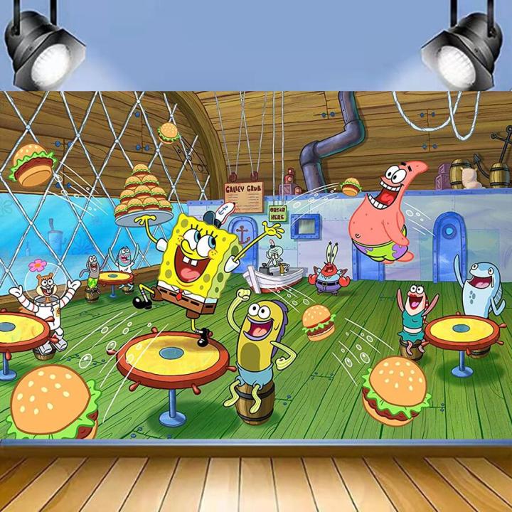5x3ft SpongeBob Theme Party Backdrop for Children Birthday Party