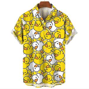 Casual Mens Shirts Fun Little Yellow Duck Printed Shirt  Daily Oversized Short Sleeve Shirts Hawaiian Clothing