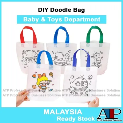 ATP Toy🪅 Non-woven Hand-painted Coloring Gift Bag Kids Painting Tote Goodies Gift Bag Beg Hadiah Barangan Tote Kanak-kanak Lukisan