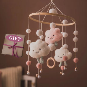 1pc Baby Rattles Crib Mobiles Wood Toy Holder Rotating Bed Bell Musical Box Cloud Cotton Carousel For Cots Projection 0-12month