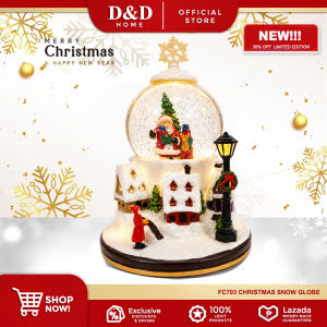 D&D Home l FC703 Christmas Snow Globe with Santa & Snowy Village and Street Lamp