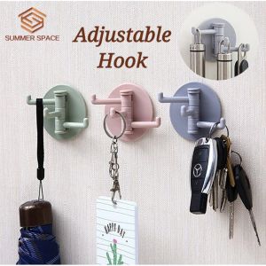 3in1 Cangkuk Lekat Dinding Boleh Laras & Pusing 180° | Punch Free Wall Mounted 180° Adjustable 3 Hooks Holder