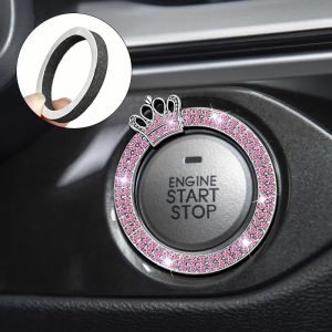 Crystal Crown Diamond Car Engine Start Button Cover Ring – Sparkling Self-Adhesive Decorative Protector 1Pc – For Women Auto Interior Decor