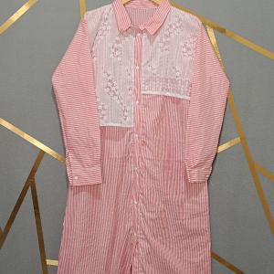Midi dress terbaru /dress korean style /dress Motif garis salur premium /midi salur kombinasi brukat