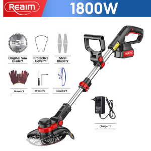 REAIM Portable Electric Lawn Mower Rechargeable Grass Cutter Brushless Heavy Duty Trimmer Lithium Battery Garden Pruning