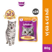 Bộ 24 Túi Thức Ăn Dạng Sốt Cho Mèo Trưởng Thành WHISKAS 80G - Dinh Dưỡng Hoàn Thiện & Cân Bằng Cho Mèo Từ 1 Tuổi trở Lên