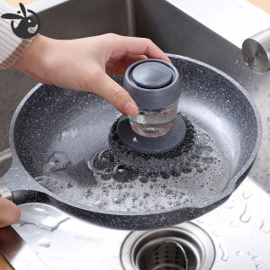 Kitchen Cleaning Brush Automatic Liquid Filling Soap Dispensing Palm Brush Washing Liquid Dish Brush Steel Ball Brush