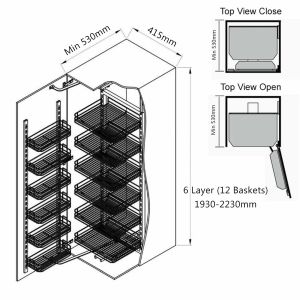 Pull Out Pantry Storage 6 Layers Stainless Pull Out Basket Adj Height Soft Closing Kitchen Pantry