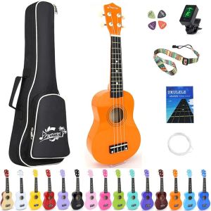 21 inch Soprano Ukulele Basswood AcousticGuitar for Beginner Starter with Case Strap Tuner Picks Strings Primary Tutorial