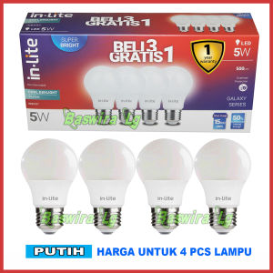 IN-LITE PAKET BELI 3 GRATIS 1 LAMPU LED BULB 5W 7W 9W 11W 12W 15W PUTIH KUNING