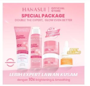 HANASUI Flawless Glow / Hanasui Glow Expert Paket Skincare Komplit 4 item Abadi Mall Pencerah Wajah Pelembab Pembersih Essence