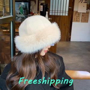 baoxue Fluffy Faux Fur Bucket Hat For Women Luxury Plush Fisherman Hat Warm Winter Hat Thicken Cold Snowy Day Panama Cap