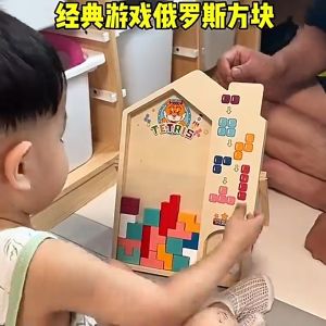 Wooden Tetris Building Blocks Toy 3D Jigsaw Montessori Toy Development Training Puzzle Game