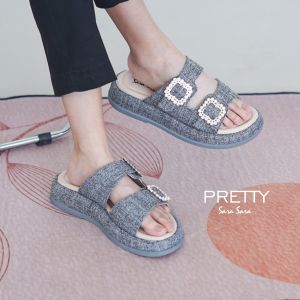 Sara Sara Pretty Sandal Selop Wanita Elegan Berhias Gesper Berlian dengan Motif Jingga - Tinggi 4cm