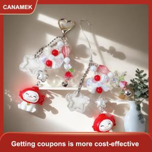 【CANAMEK 】 Cute Cartoon Lucky Cat Bead Keychain Kawaii Kitten Mobile Phone Chain Backpack Pendant Car Key Chain Accessories Gifts