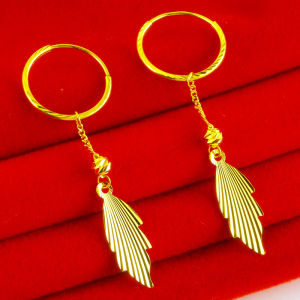24K Saudi Gold Pawnable Leaf Earrings for Women