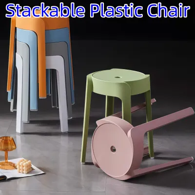 Multicolour PP Stackable Plastic Chair Kerusi Makan Modern Home Dining Furniture Round Household Stool