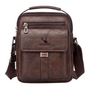 WEIXIER Men Crossbody Shoulder Bags Waterproof Vintage Men Handbags Large Capacity PU Leather Bag Man Messenger Bags Tote Bag