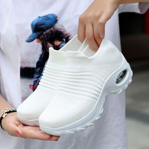 Slip On K-fashion Womens Sneakers Air Cushion Breathable Allblack Lady Shoes White Rubber Shoes