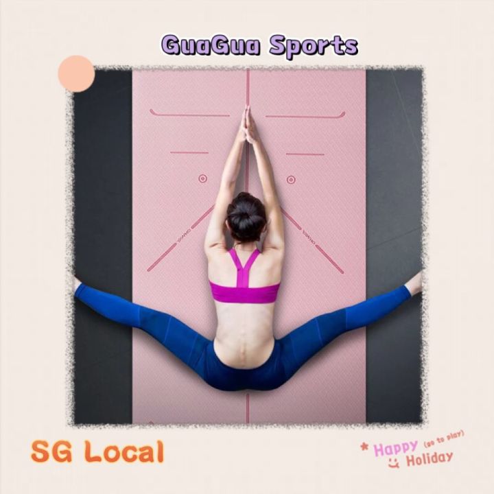 [SG] TPE Yoga Mats Tasteless Pilates Gym Exercise Sport Living Room Pads for Fitness Body Building with Position Line with Carrying Strap & Bag
