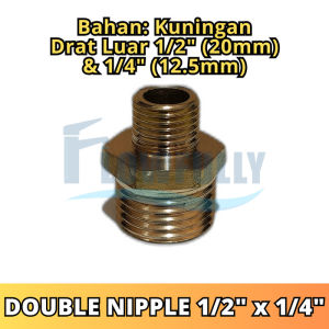 REDUCER DOUBLE NIPPLE 1/2 x 1/4 INCH KUNINGAN REDUCING VLOK VERLOP NEPEL DOBEL DRAT LUAR