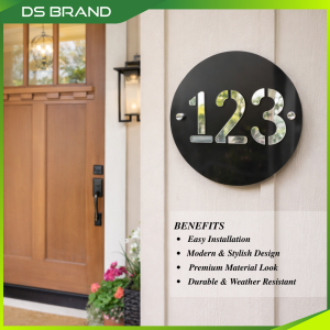 Acrylic House Number Plate Mirror Finish Round DS Brand M