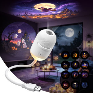 ZDSSY 2-in-1 Galaxy Projector Night Light USB Starry Sky Night Light Projector with Adjustable Brightness Mini LED Ceiling/Wall Projection Lamp with 360° Rotation for Ceiling Wall Room Decor Halloween(12Slides)