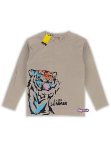 Baju anak laki laki lengan panjang motif binatang HARIMAU warna coklat susu bahan katun premium 30s