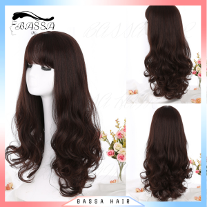 [Clearance sale]Long Natural Wavy Grandma Gray Dark Brown Wigs with Bangs Cosplay Party Lolita Synthetic Wigs for Women Heat Resistant Fiber