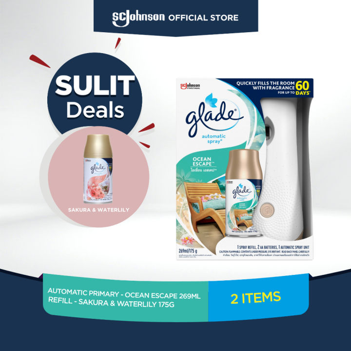 Glade Automatic Primary Ocean Escape 269ml & Glade Refill Sakura