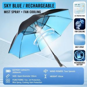 【COD&Fast Delivery】 Integrated Fan Spray Sun Umbrella UV Protection USB Charging Outdoor Umbrella High Quality Long Handle Cooling Umbrella For Summer Beach Fishing