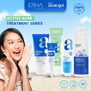 ERHA Perawatan Jerawat Aktif / Sabun Pembersih Wajah ACSBP + Acne Spot Gel + Toner + Sunscreen + Moisturizer 5 pcs