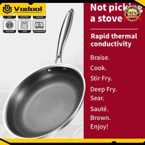304 Stainless Steel Frying Pan With Handle Large Deep Stir Wok Pan Non-Coated Single Sided Honeycomb Skillet Suitable for Fried Egg Steak