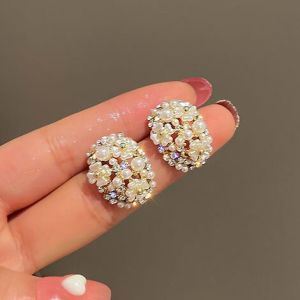 925 Retro Style Pearl Diamond Flower Earrings Korean Fashion Women Jewellery Simple Zircon Earrings