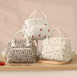DIVATEN Corduroy Lunch Bag Portable Thermal Insulation Lunch Box High Quality Floral Storage Handbag Outdoor Travel
