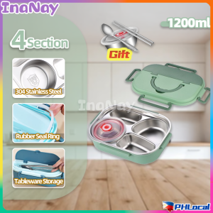 【InaNay】304 Stainless Steel Lunch Box Set with Soup Bowl and Cutlery Leak Proof Bento Box Microwave Safe Thermal Insulation Keeps Food Warm for Hours Perfect for Office School Picnics Includes Chopsticks Spoon BPA Free