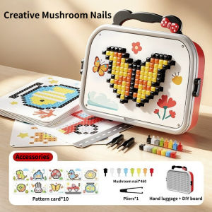 Perfect Mom and Baby 3D Mushroom Pegboard Puzzle Early Learning Toy 460 Pcs 8 Colors 2D 3D Designs 10 Guide Cards