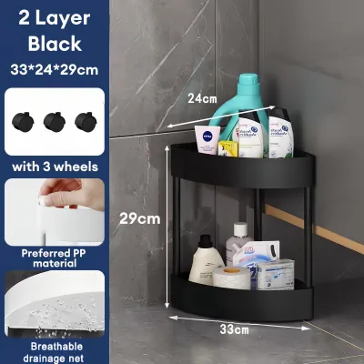 SALVO Bathroom Corner Storage Rack Kitchen Rack With Wheel trolley cart organizer trolley shelf