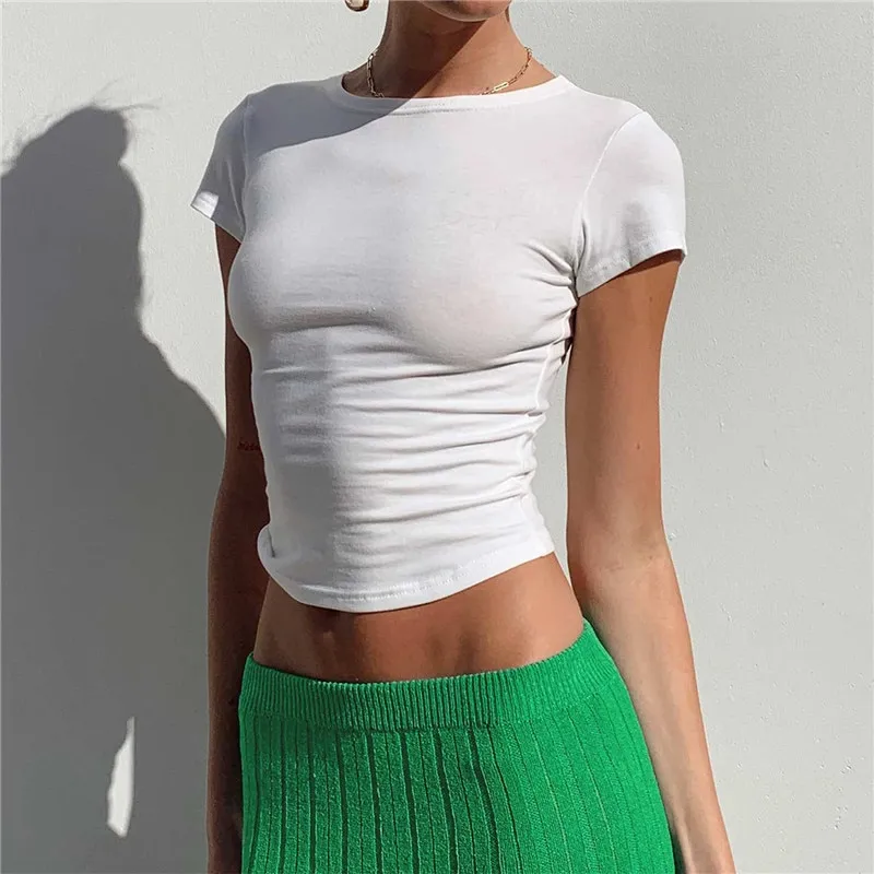 Womens Skims Dupes Crop Tops Solid Color Basic Short Sleeve,Summer