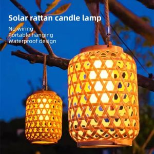 XIJIBAN 800 MAH Solar Imitation Rattan Lantern Warm Light Waterproof Woven Landscape Chandelier Atmosphere LED Home Decorative Lights Outdoor
