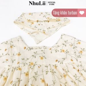 Váy bé gái NHULII Váy hoa tiểu thư xô muslin TẶNG KHĂN TURBAN đội đầu cho bé 7 đến 15 Kg 5 tháng đến 35 tuổi NI049