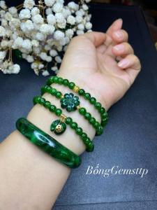 vòng tay nữ dáng chuỗi đá diopside tự nhiên vip mix charm túi tiền ngọc cẩm thạch bọc vàng cỏ 4 lá ngọc cẩm thạch charm cầu kim tiền vàng vòng tay đá phong thủy hợp mệnh hỏa mệnh mộc trang sức thiết kế đủ hóa đơn thẻ bảo hành