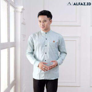 Alfaz - Baju Kemeja Koko Muslim Lengan Panjang Warna Hijau Mint Polos Pria Dewasa