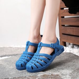 Free Shipping Summer New Beach Shoes Sparkling Crystal Jelly Shoes Closed-Toe Sandals Hollow-Out Sandals WomenS Casual Shoes